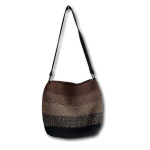 Sonoma Crochet Straw Hobo Purse with a brown and black ombre design Y2K 90’s
